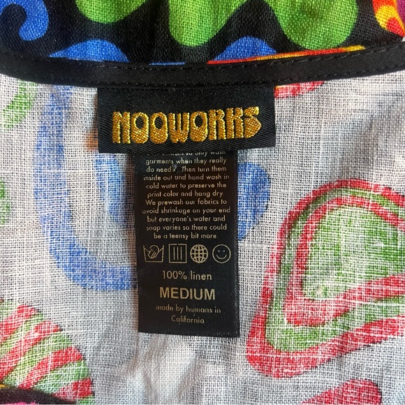 Nooworks Linen Naomi Midi Dress Party Mix Print Size Medium Made in USA - Picture 7 of 10